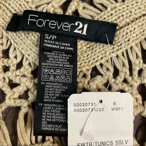 2/$25 Forever 21 Short Sleeve Nude Crochet Tunic Size Small - Picture 14 of 15